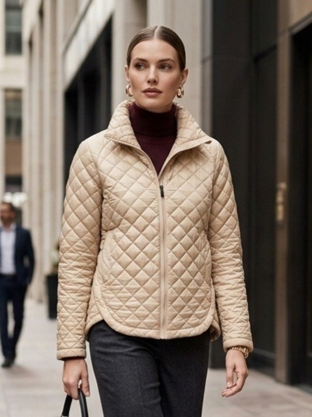 Sam Edelman Beige Quilted Lightweight Hi-Lo Hem Jacket Zip Coat M M78805